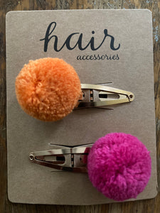 Scunci orange & pink pom pom barrettes