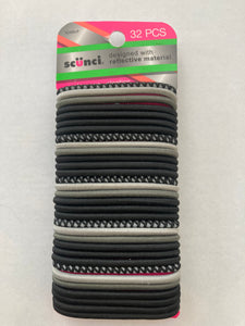 Scunci 32 Piece Hair Ties Black & Gray - Designed w/ reflective material #52420-P
