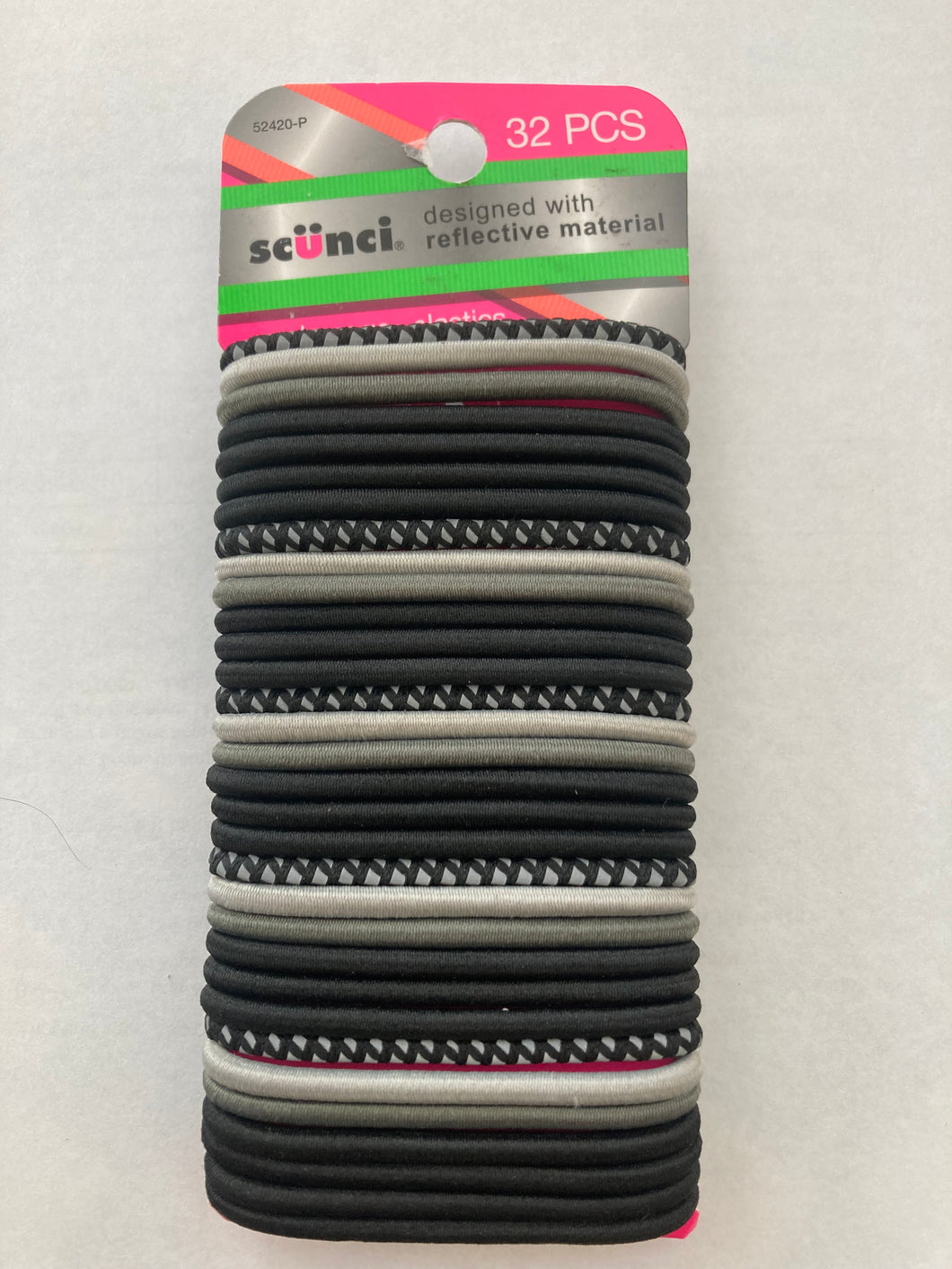 Scunci 32 Piece Hair Ties Black & Gray - Designed w/ reflective material #52420-P