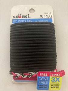 Scunci No Damage - No Metal Parts Black Hair Ties Hair Elastics #52821-P