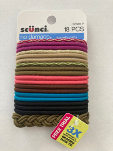 Scunci 18 piece Hair Elastics Hair Tie w/ Bonus Braided Hair Tie - No Damage - No Metal Parts