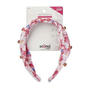 Scunci Floral Satin Headband with Gemstone Embellishments In Pink and Blue