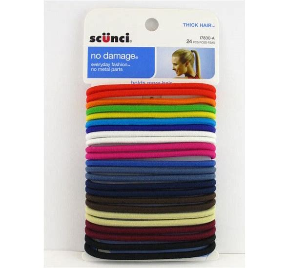 Scunci No Damage Hair Elastics - Hair Ties for Thick Hair 24 pieces #17830-A