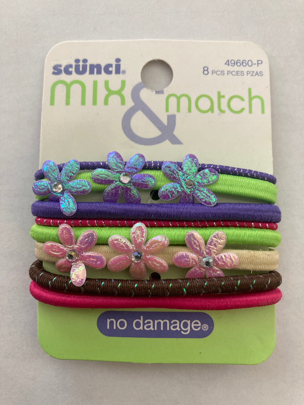 Scunci Mix & Match 8 piece Hair Ties w/ Flowers  - No Damage