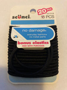 Scunci No Damage - No Metal Parts Black Hair Ties Hair Elastics # 16775-B