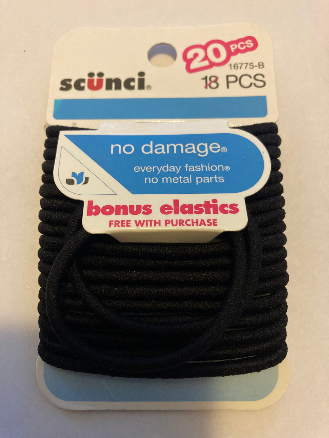 Scunci No Damage - No Metal Parts Black Hair Ties Hair Elastics # 16775-B