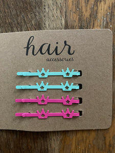 Scunci small crown blue & pink barrettes
